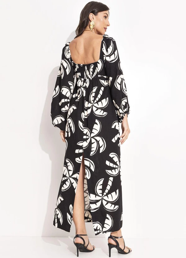 Farm - Vestido Longo Manga Coqueirada Preto 2