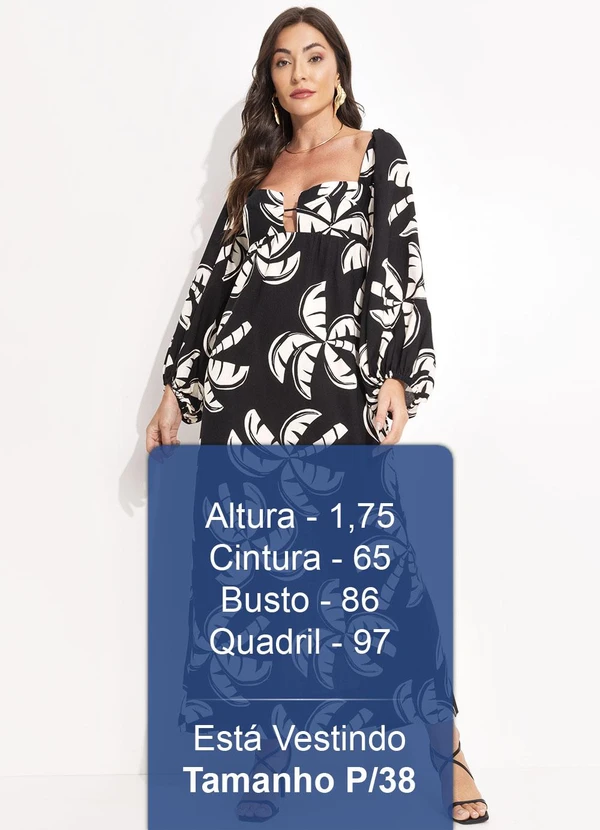 Farm - Vestido Longo Manga Coqueirada Preto 5