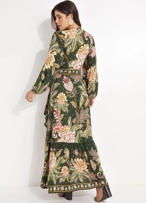 Farm - Vestido Longo Manga Floral Delhi Verde - FARM