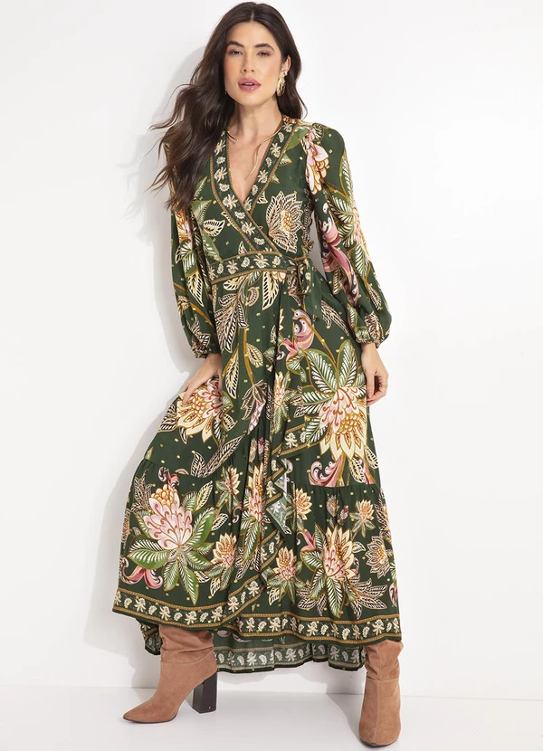 Farm - Vestido Longo Manga Floral Delhi Verde 6