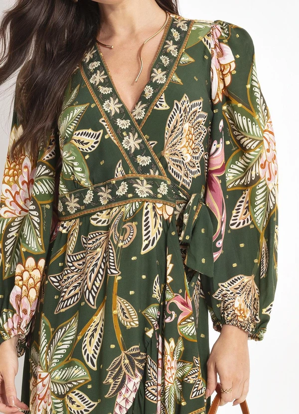 Farm - Vestido Longo Manga Floral Delhi Verde 7