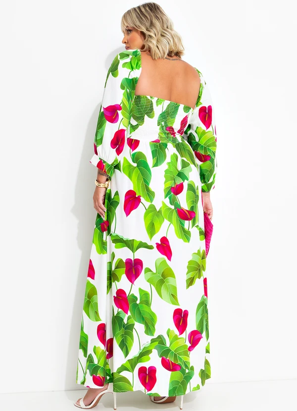 Farm - Vestido Longo Manga Folha de Antúrio Verde 11