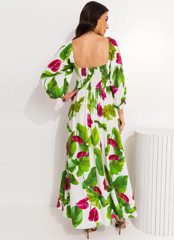 Farm - Vestido Longo Manga Folha de Antúrio Verde 2