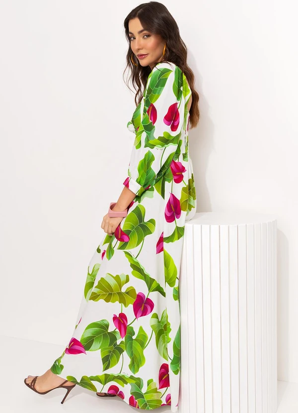 Farm - Vestido Longo Manga Folha de Antúrio Verde 5