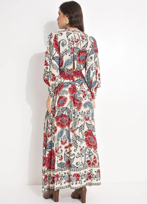 Farm - Vestido Longo Manga Francisca Bege - FARM