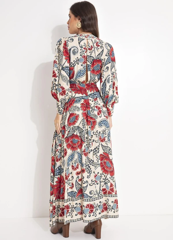 Farm - Vestido Longo Manga Francisca Bege 2