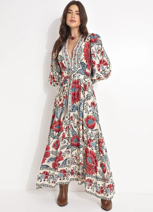 Farm - Vestido Longo Manga Francisca Bege 3