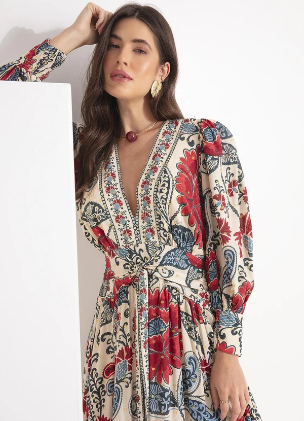 Farm - Vestido Longo Manga Francisca Bege 7