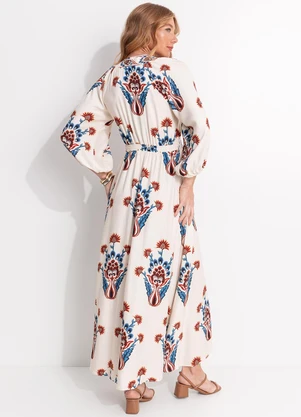 Farm - Vestido Longo Manga Indra Bege - FARM