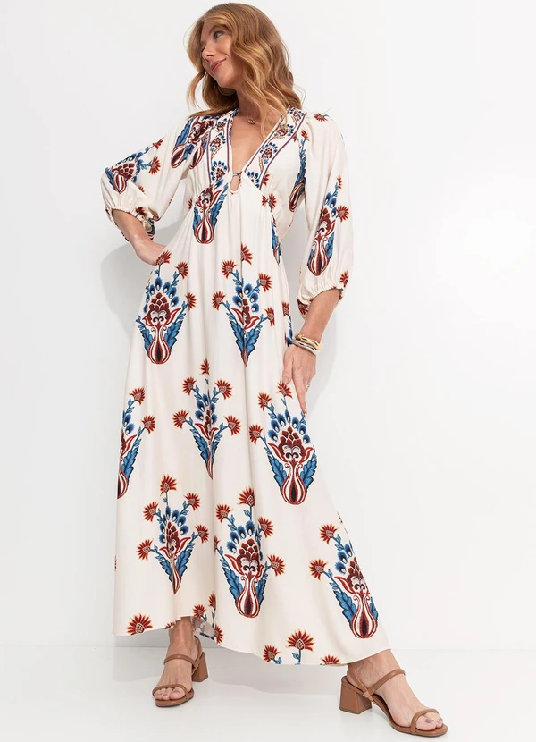 Farm - Vestido Longo Manga Indra Bege 5