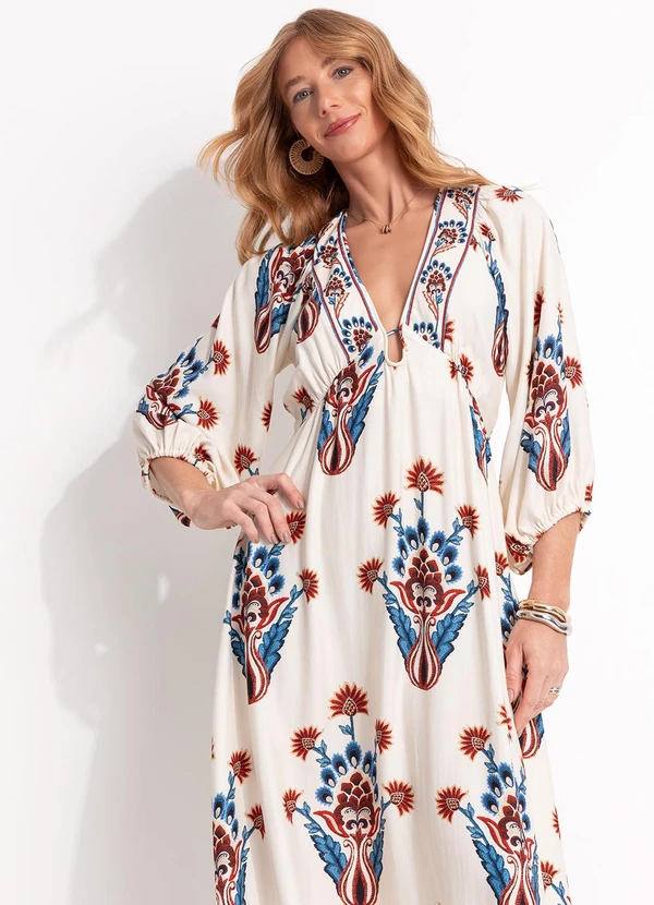 Farm - Vestido Longo Manga Indra Bege 8