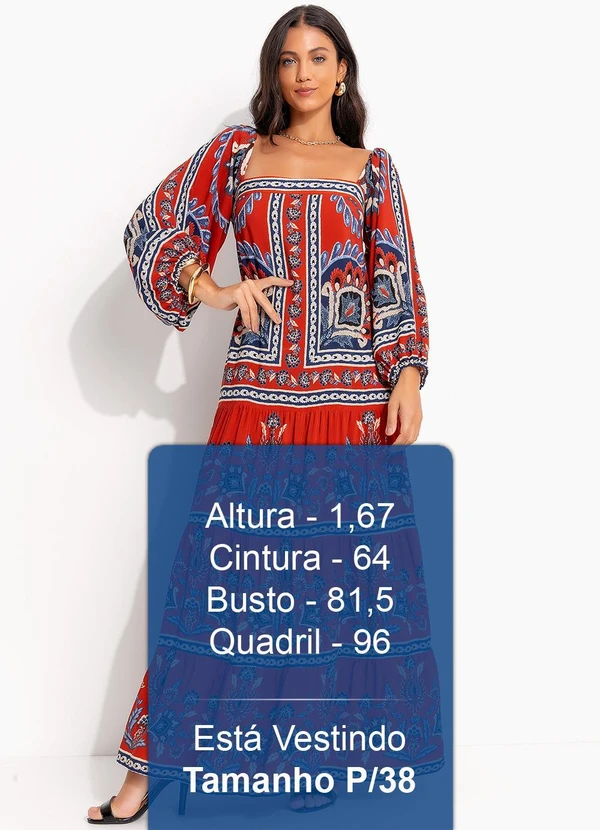 Farm - Vestido Longo Manga Lenço Nautico Vermelho 5