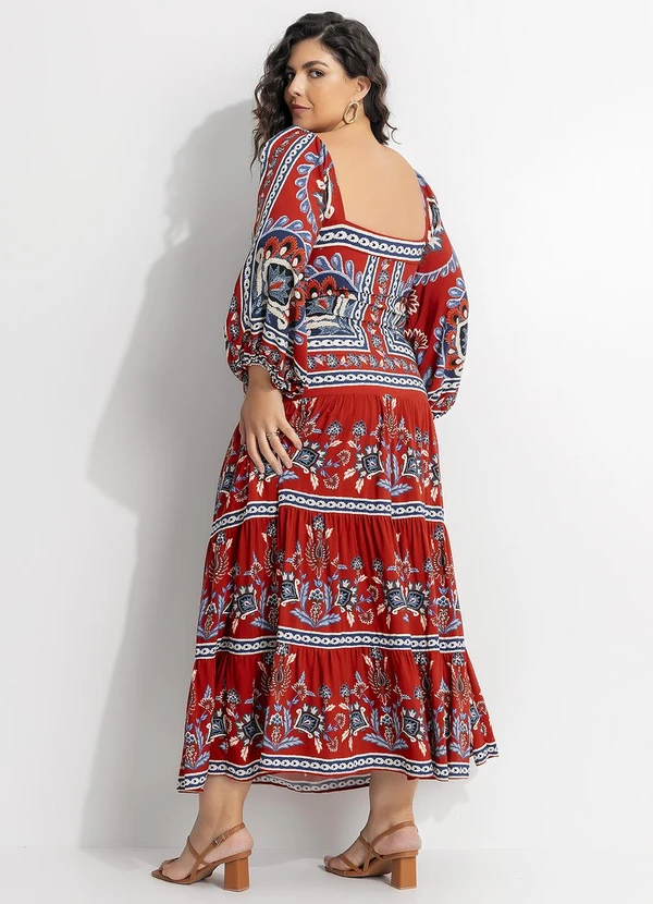 Farm - Vestido Longo Manga Lenço Nautico Vermelho 9