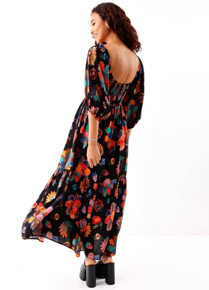 Farm - Vestido Longo Manga Lene - FARM