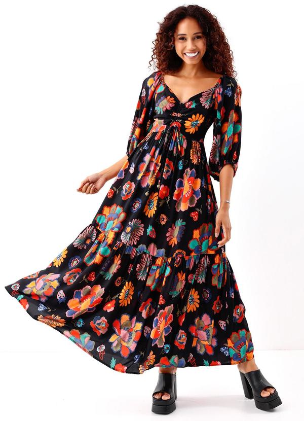 Farm - Vestido Longo Manga Lene