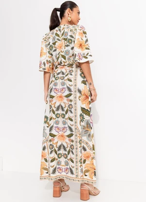 Farm - Vestido Longo Manga Marcelle Bege - FARM