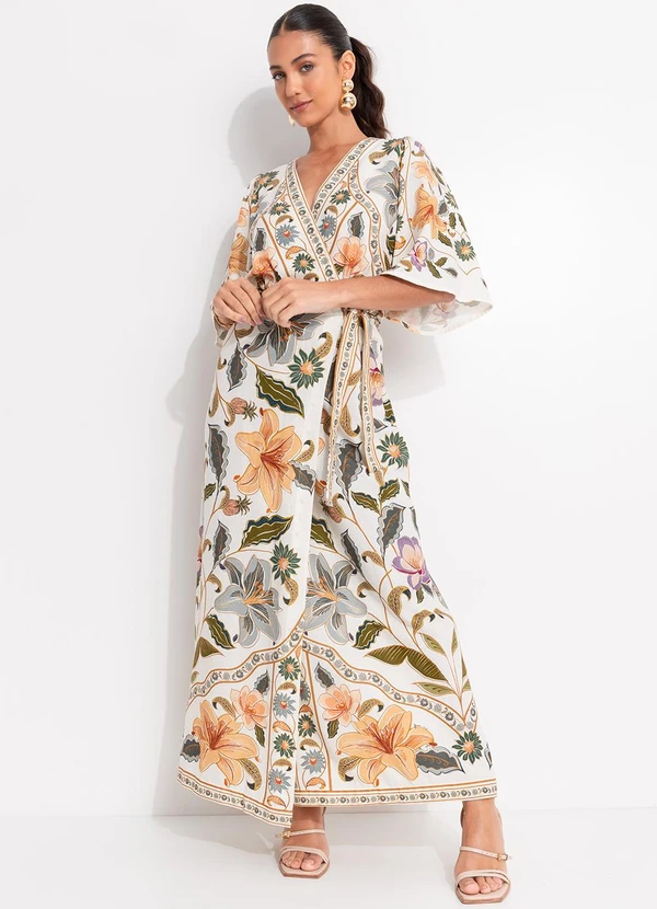 Farm - Vestido Longo Manga Marcelle Bege 3