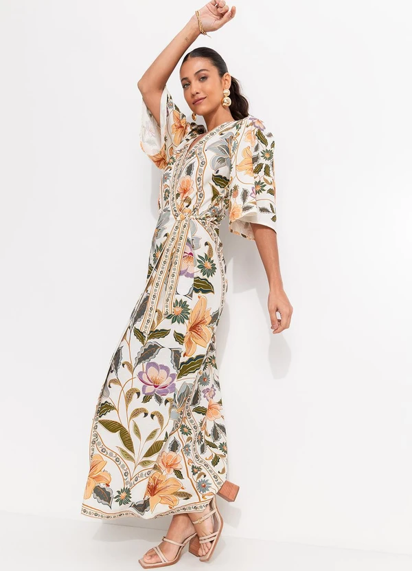 Farm - Vestido Longo Manga Marcelle Bege 4