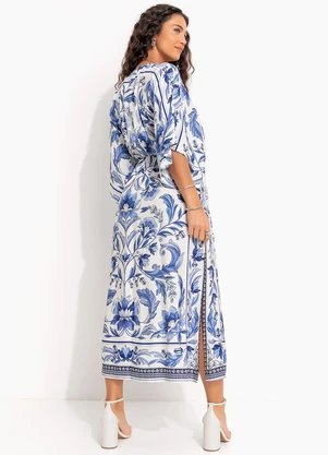 Farm - Vestido Longo Manga Natalia Azul - FARM