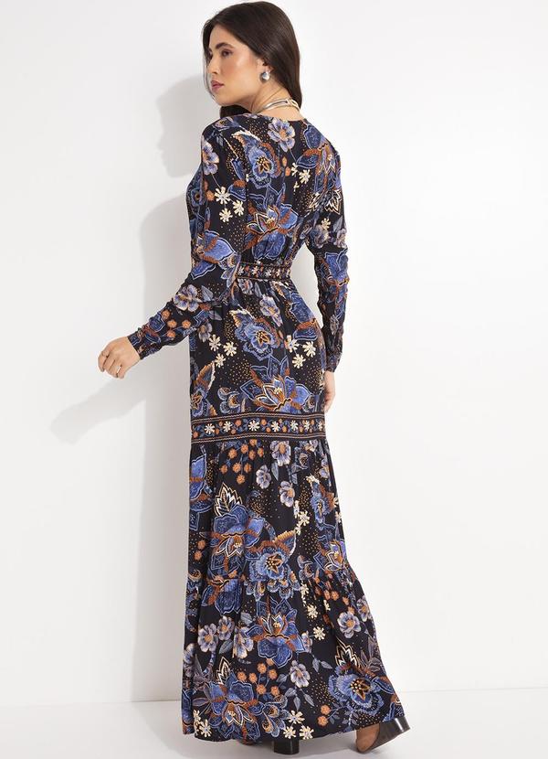 Farm - Vestido Longo Manga Noite Florida Azul 2