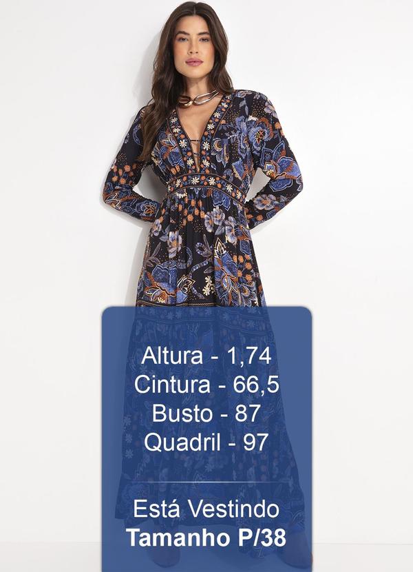 Farm - Vestido Longo Manga Noite Florida Azul 5