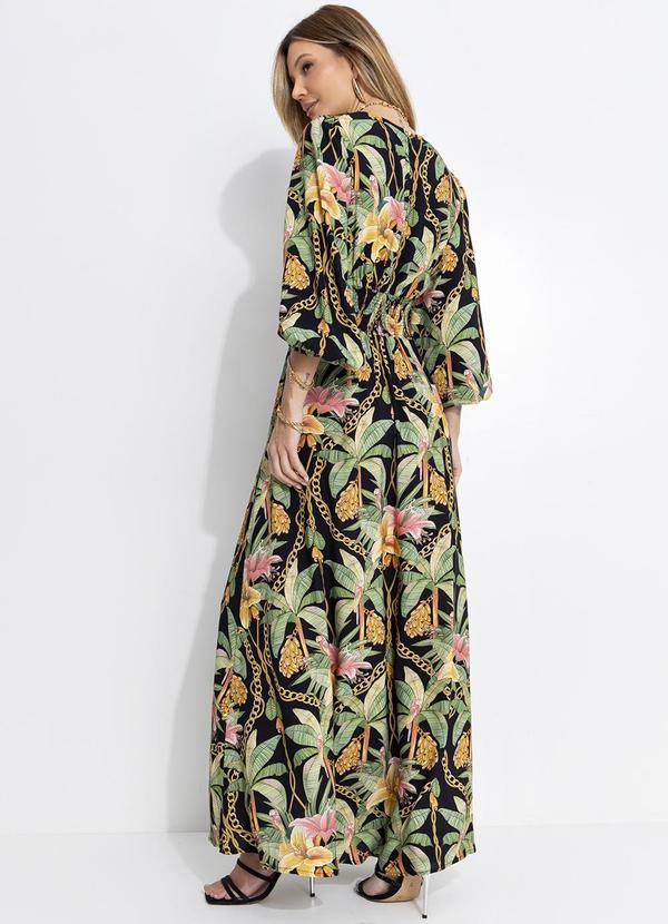 Farm - Vestido Longo Manga Paraíso Tropical Preto 2