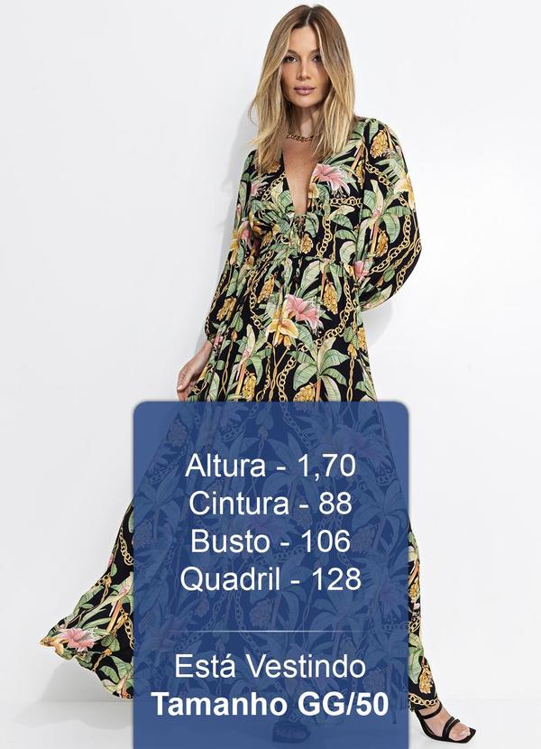 Farm - Vestido Longo Manga Paraíso Tropical Preto 6