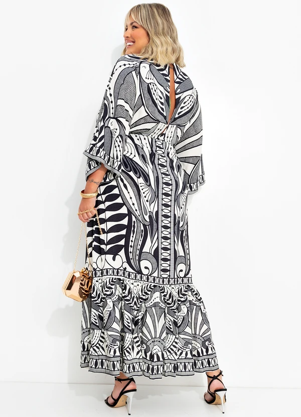 Farm - Vestido Longo Manga Rendeira Preto 10