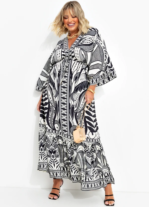 Farm - Vestido Longo Manga Rendeira Preto 11