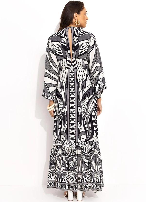 Farm - Vestido Longo Manga Rendeira Preto 2