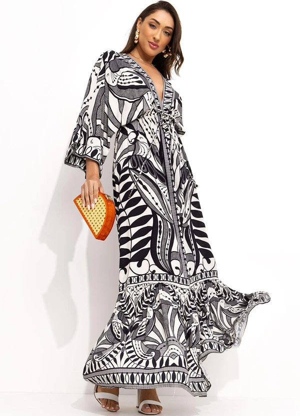 Farm - Vestido Longo Manga Rendeira Preto 3