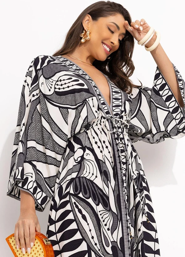 Farm - Vestido Longo Manga Rendeira Preto 7