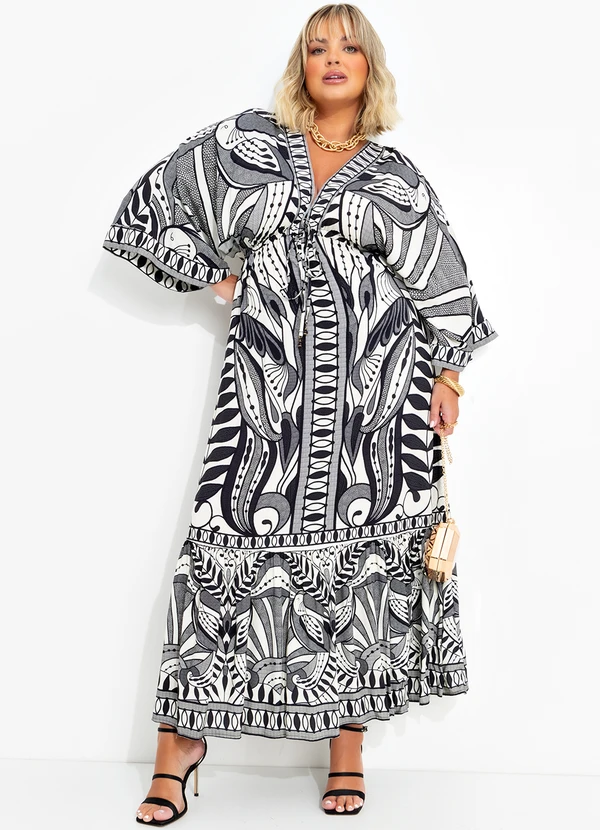 Farm - Vestido Longo Manga Rendeira Preto 9