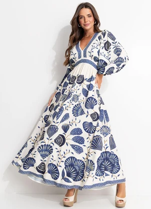 Farm - Vestido Longo Manga Sonho de Concha Bege - FARM