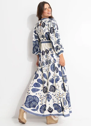 Farm - Vestido Longo Manga Sonho de Concha Bege - FARM