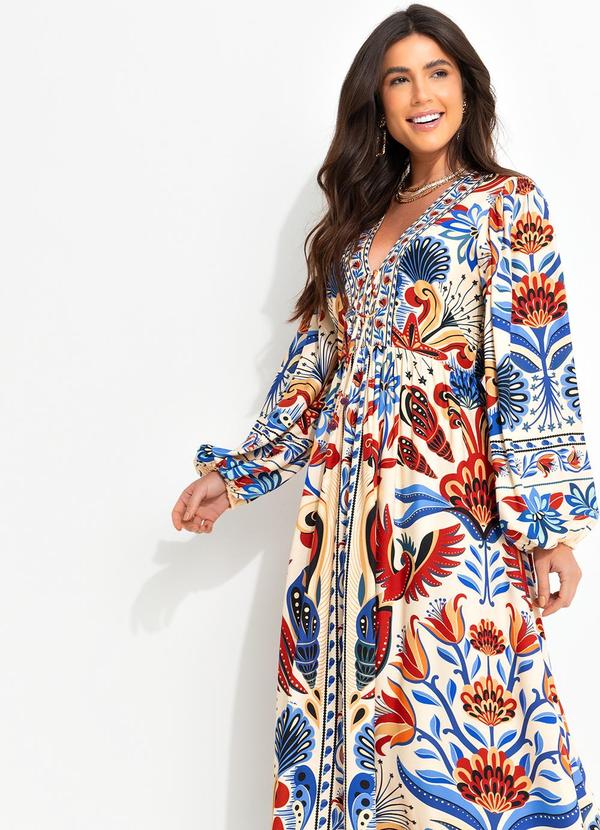 Farm - Vestido Longo Manga Sonho de Mar Bege 3