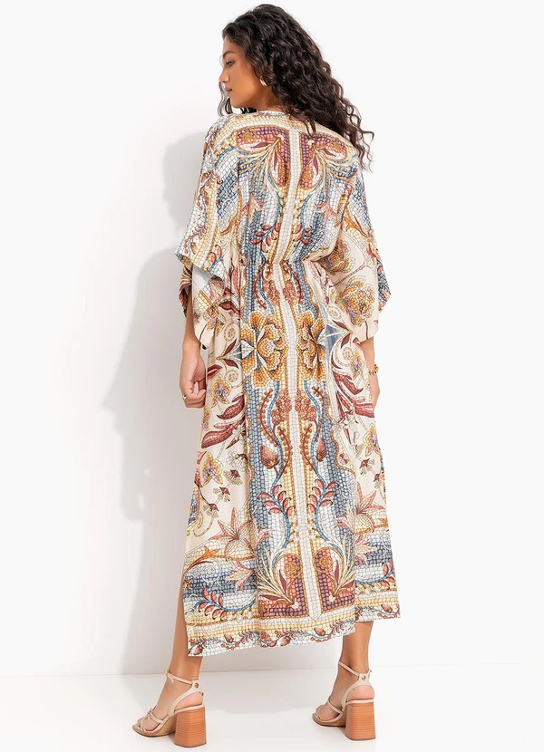 Farm - Vestido Longo Manga Vitral do Mar Bege 2