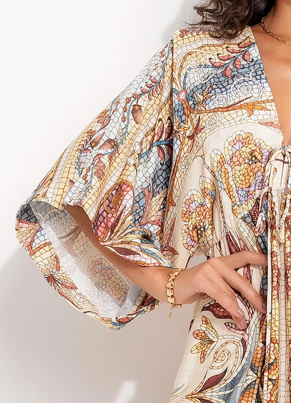 Farm - Vestido Longo Manga Vitral do Mar Bege 4