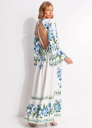 Farm - Vestido Longo Mangas Laura Off White - FARM
