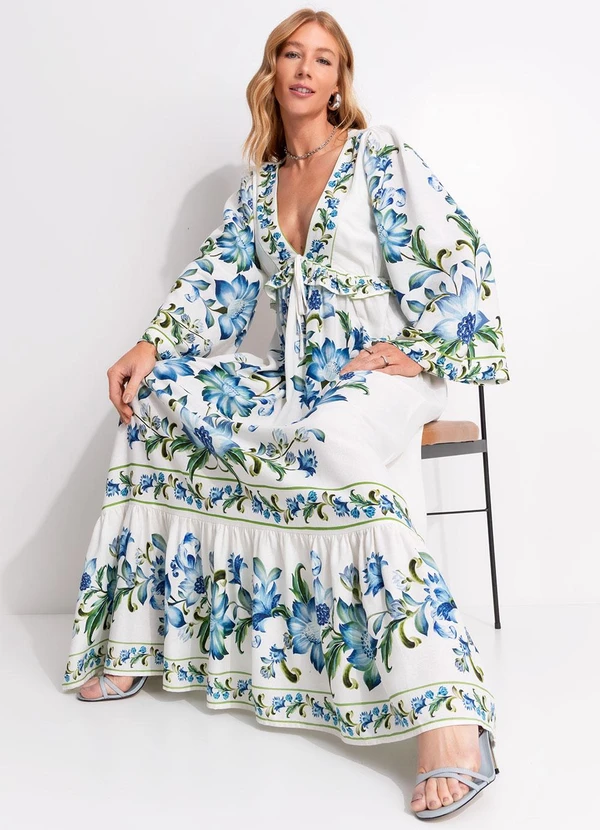 Farm - Vestido Longo Mangas Laura Off White 4