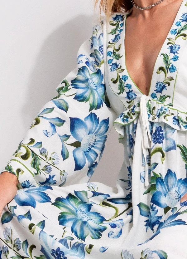 Farm - Vestido Longo Mangas Laura Off White 8