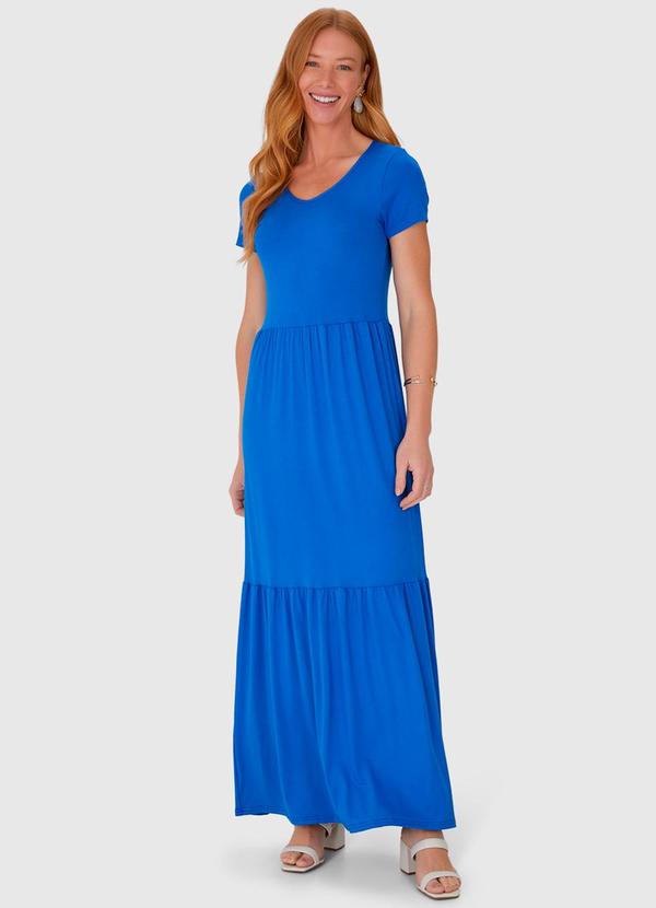 Malwee - Vestido Longo Marias em Viscose Stretch Azul