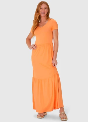 Malwee - Vestido Longo Marias em Viscose Stretch Laranja - MALWEE