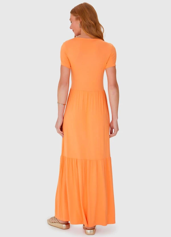 Malwee - Vestido Longo Marias em Viscose Stretch Laranja 2