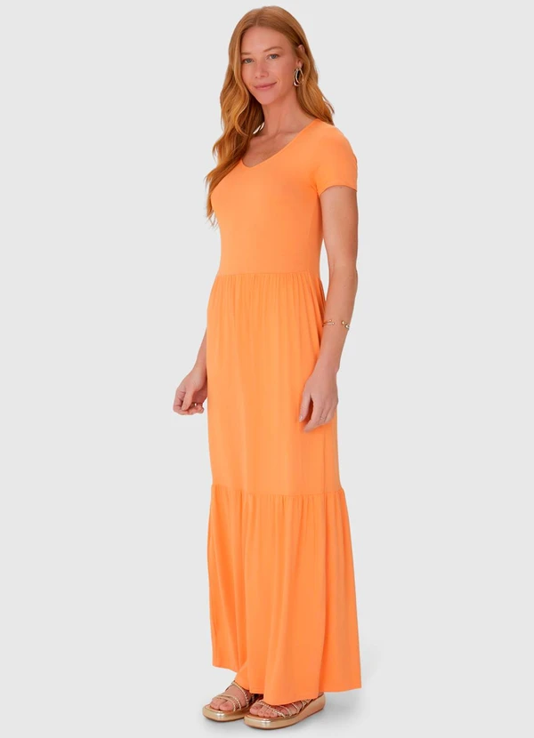 Malwee - Vestido Longo Marias em Viscose Stretch Laranja 3