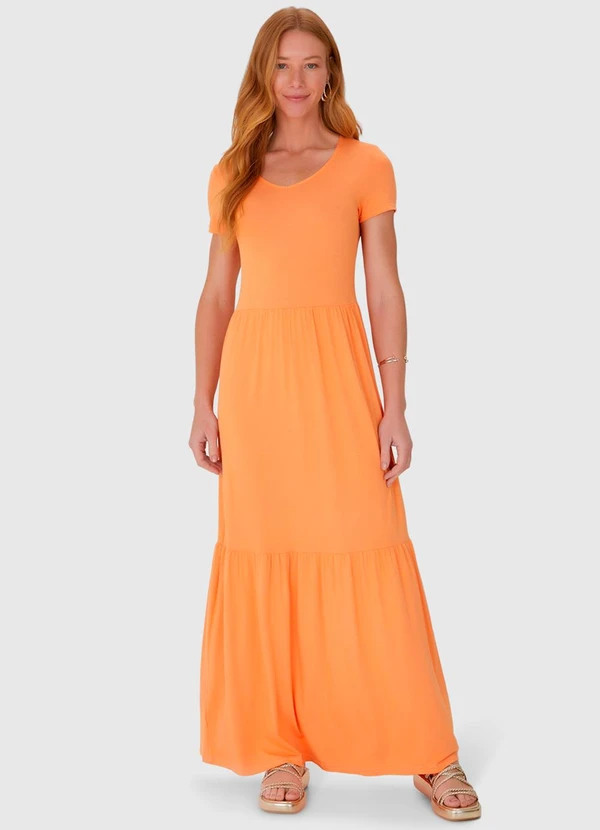 Malwee - Vestido Longo Marias em Viscose Stretch Laranja 4