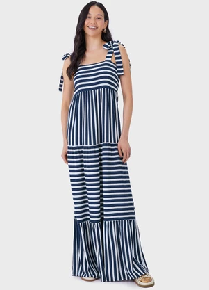 Malwee - Vestido Longo Marias Navy Azul Marinho - MALWEE