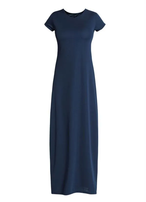 Moda Pop - Vestido Longo Marinho com Manga Curta 6