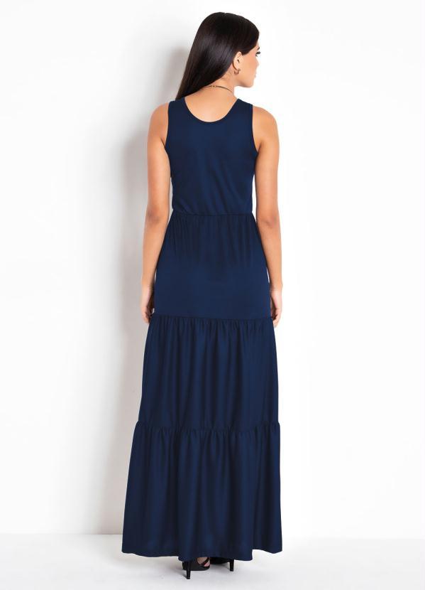 Moda Pop - Vestido Longo Marinho com Recortes na Saia 2