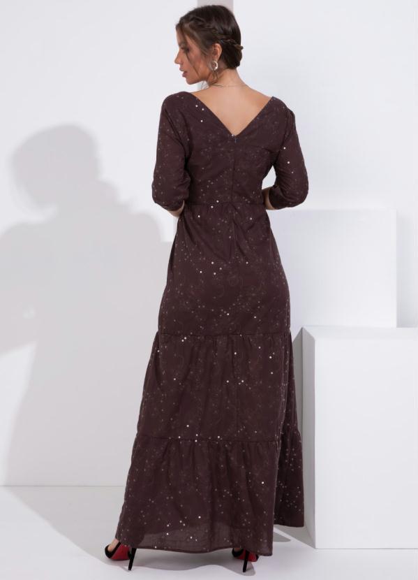 Quintess - Vestido Longo Marrom com Bordados e Paetês 2